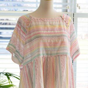 NWT Anthropologie Boatneck Neon Rainbow Embroidered Boho/Peasant Top - Size L